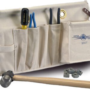 Canvas tool pouch with pliers, screwdriver, hammer