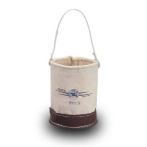 Canvas bucket tote with leather base