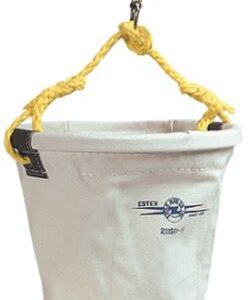 White canvas bucket with yellow rope handle