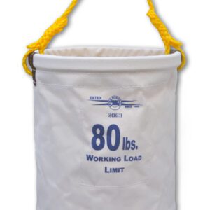 White canvas lifting bucket with yellow handle