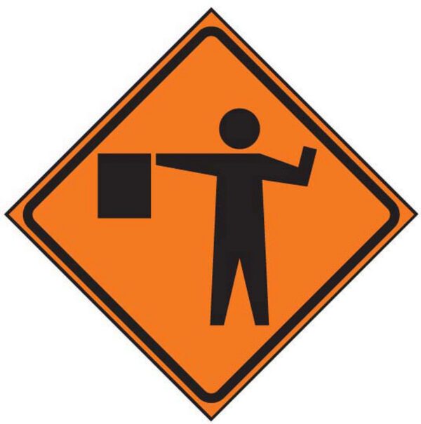 Sign, "Flagger Ahead Symbol", 48" Fold & Roll Panel - Orange Super Bright