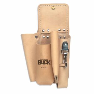 Buck tan leather tool pouch with metal clip