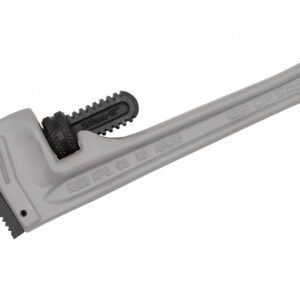 Gray adjustable pipe wrench with serrated jaws