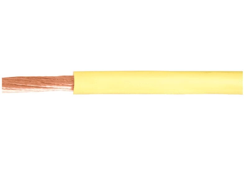 Yellow insulated copper electrical wire stripped end