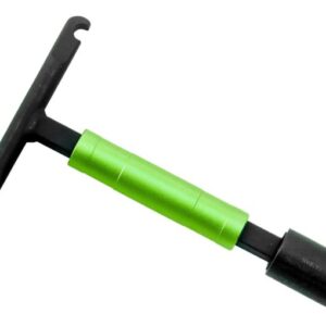 Green-handled T-shaped bike repair tool