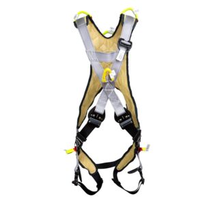 Yellow and gray full body safety harness