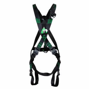 Full-body fall protection harness black and green