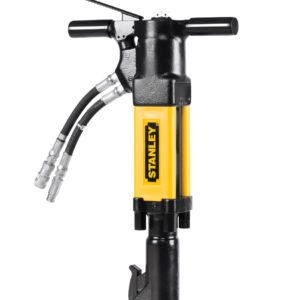 Yellow Stanley demolition jackhammer with hoses