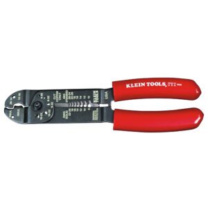 Red-handled Klein Tools wire crimper/stripper