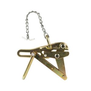 Cable grip with attached chain and hook.