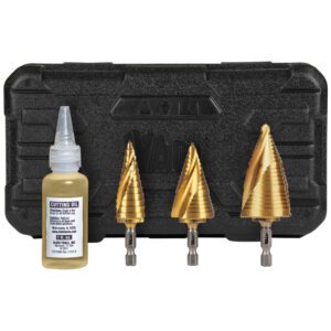 Drill bit set with cutting oil.