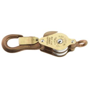 Brass double-sheave pulley block with snap hook