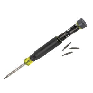 Multi-bit screwdriver with interchangeable heads.