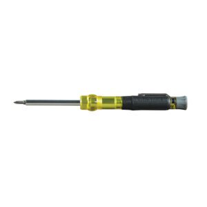 Yellow-handled Phillips screwdriver with black grip