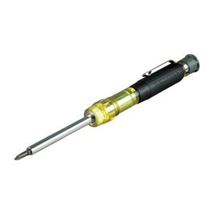 Translucent yellow-handled Phillips screwdriver with clip