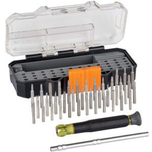 Precision screwdriver set with multiple bits.