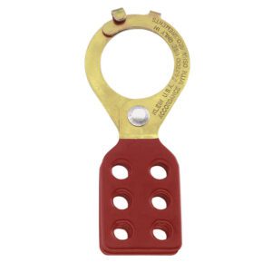 Red six-hole brass lockout safety hasp