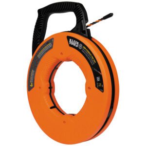 Orange Klein Tools fish tape reel with handle