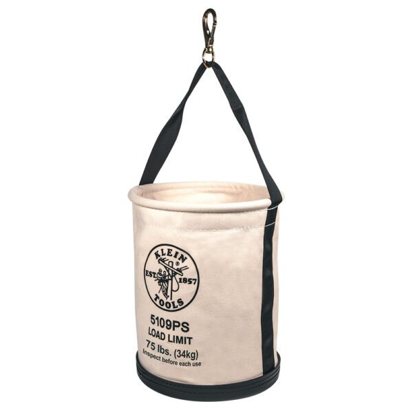 Canvas Bucket, Wide Straight-Wall with Pocket, Swivel Snap, 12-Inch