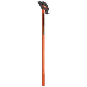 Orange pipe wrench with a long handle.