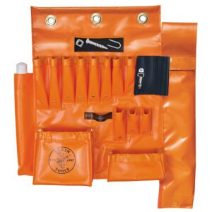 Orange hanging tool pouch with multiple pockets