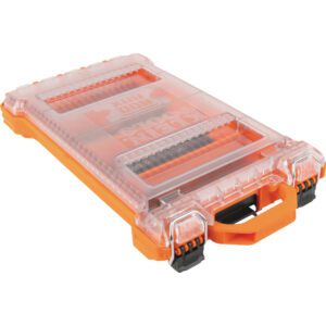 Orange compartmented organizer case with clear lid