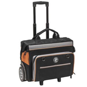 Black and orange wheeled tool bag