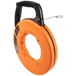 Orange fish tape reel with black handle