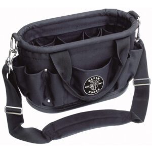 Black Klein Tools canvas tool bag with strap