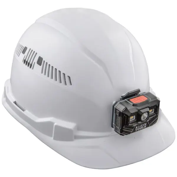 Hard Hat, Vented, Cap Style with Rechargeable Headlamp, White - Image 3