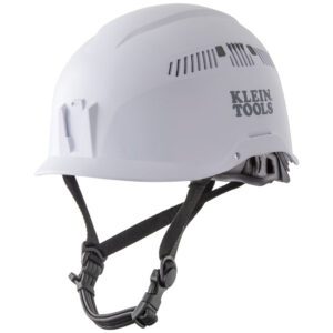 White Klein Tools safety helmet with chinstrap