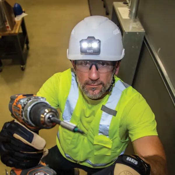 Safety Helmet, Vented-Class C, with Rechargeable Headlamp, White - Image 2