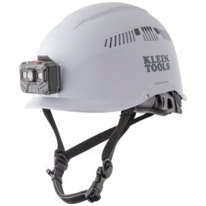 Klein Tools white safety helmet with LED headlamp