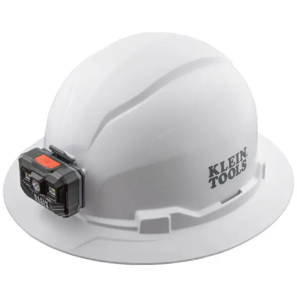 Hard Hat, Non-Vented, Full Brim with Rechargeable Headlamp, White