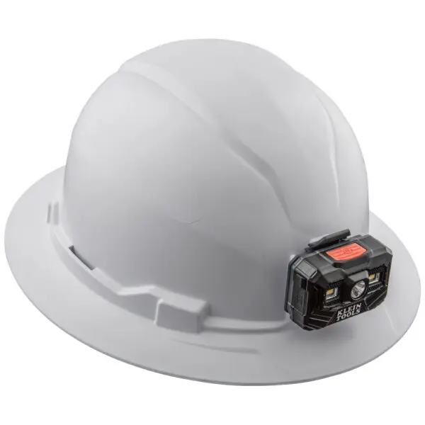 Hard Hat, Non-Vented, Full Brim with Rechargeable Headlamp, White - Image 4