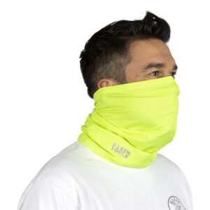 Man wearing high-visibility yellow neck gaiter