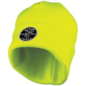 Neon yellow high-visibility knit beanie