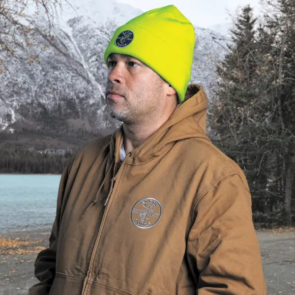 Heavy Knit Hat, High-Visibility Yellow, Patch Logo - Image 3