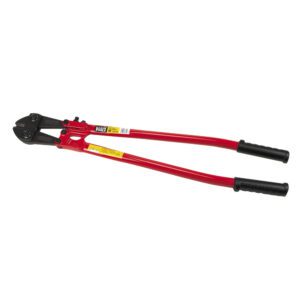 Red heavy-duty bolt cutters with black grips