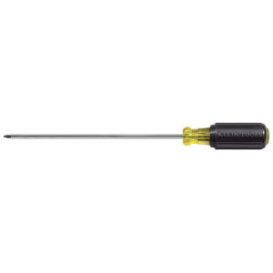 Long precision screwdriver with yellow-black handle