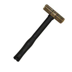 Rubber-handled sledgehammer with yellow head.
