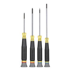 Four precision screwdrivers with colored bands
