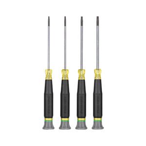 Four precision screwdrivers with black ergonomic handles