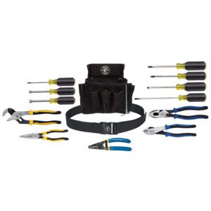 Black tool belt with screwdrivers and pliers