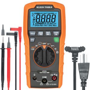 Orange Klein Tools digital multimeter with probes
