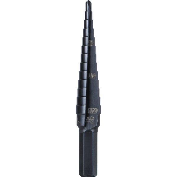 13-Step Drill Bit, 3/8-Inch Hex, Double Straight Flute, 1/8-Inch to 1/2-Inch