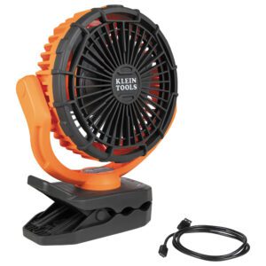 Orange Klein Tools clip-on USB jobsite fan