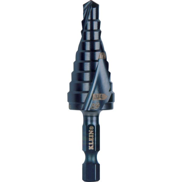 Step Drill Bit, Quick Release, Double Spiral Flute, 1/4 to 3/4-Inch