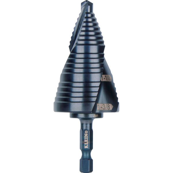 Step Drill Bit, Quick Release, Double Spiral Flute, 7/8 to 1-3/8-Inch