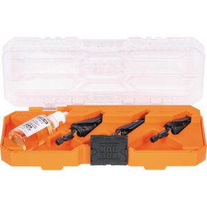 Step drill bit kit with cutting oil